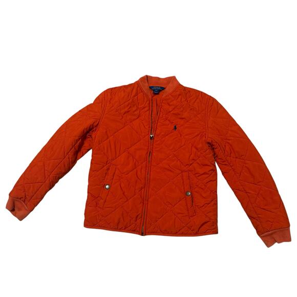 Polo Ralph Lauren Boy’s Orange Quilted Puffer Zip Up Bomber Jacket Size M 8-10